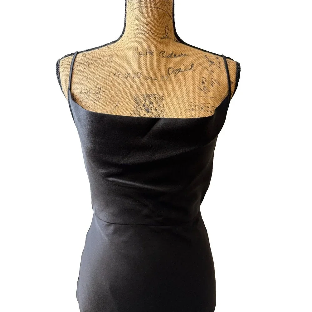 Taylor Black Formal Evening Dress Satin Open Back Maxi Gown Women's Size 4 NWT